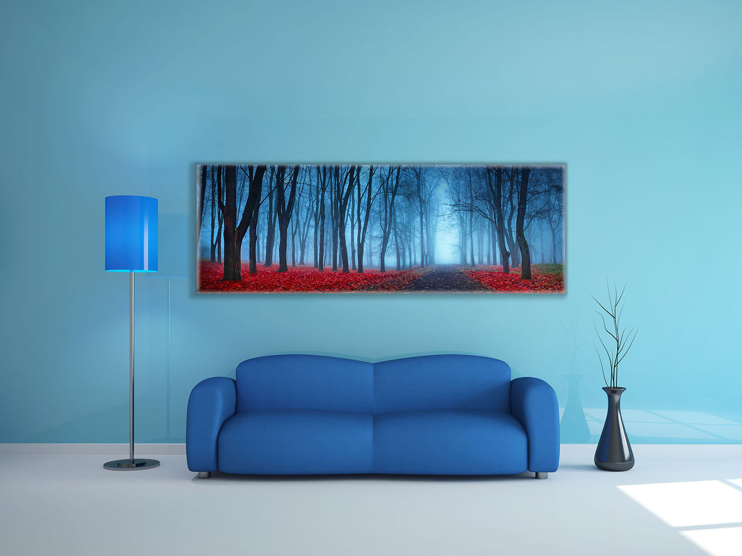Impression sur toile - Arbres dans la brume bleue - Décoration murale