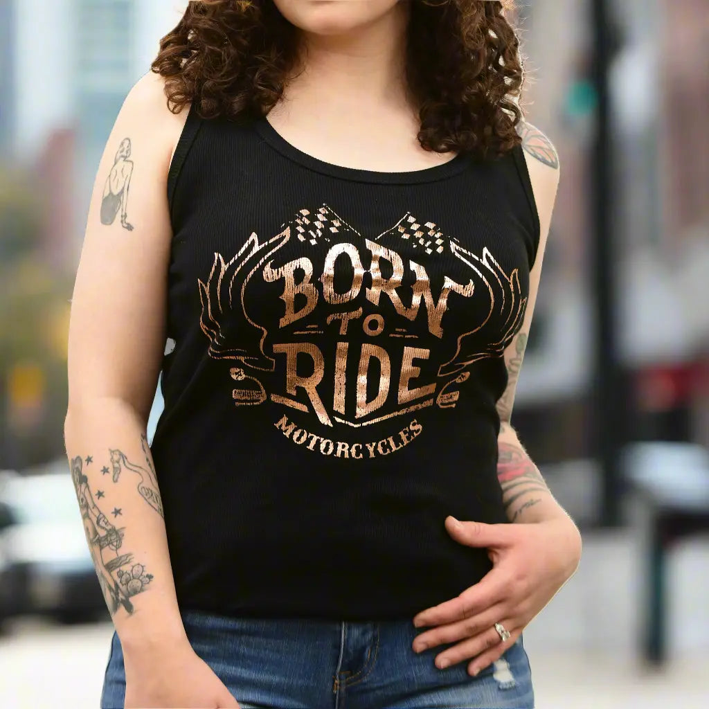 Débardeur "Born to Ride Motorcycles" avec détails en dentelle au dos