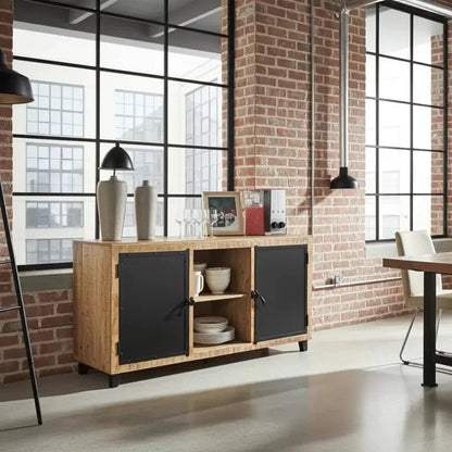 Buffet en manguier avec portes en acier noir