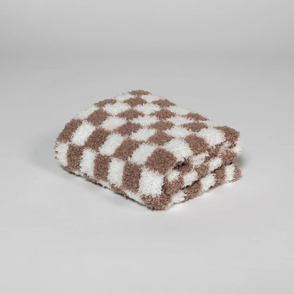 Doudou imprimé carreaux chocolat au lait et blanc