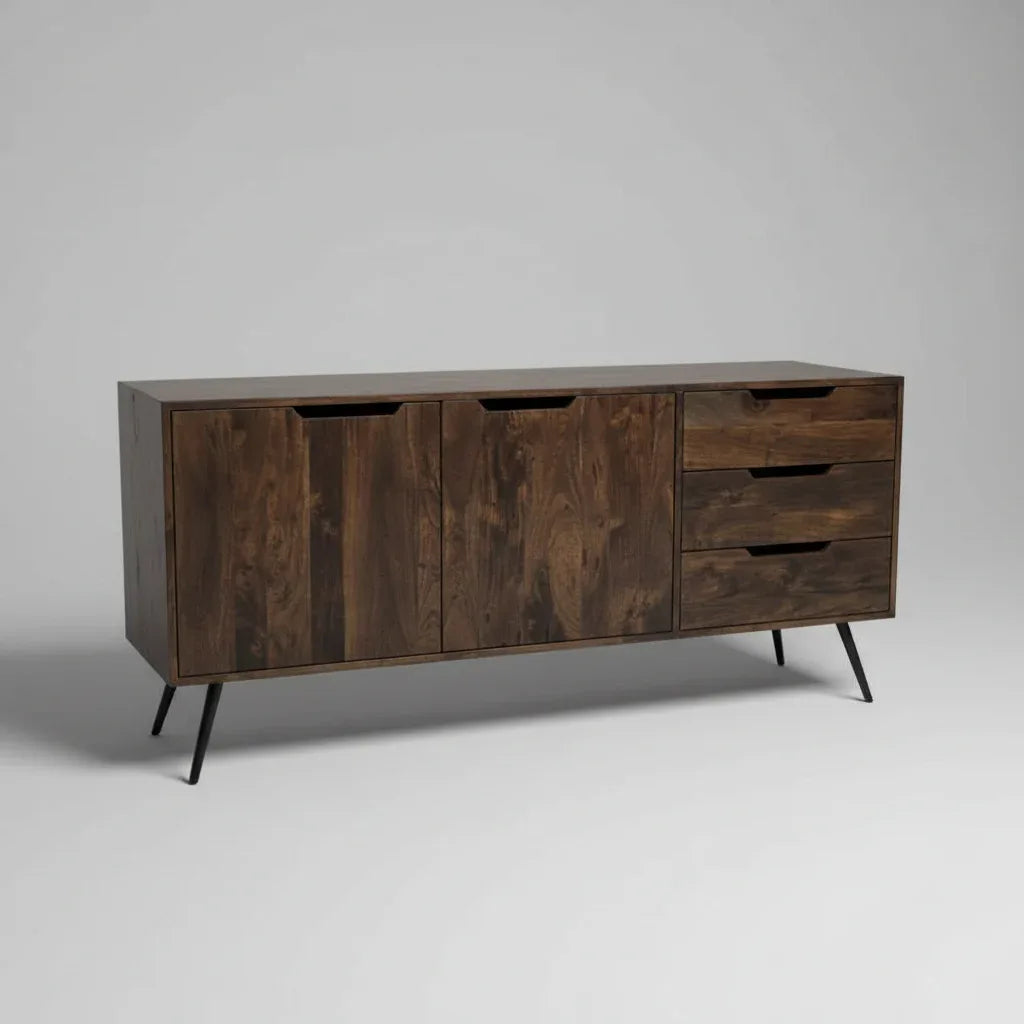 Dark brown acacia wood Scandinavian buffet
