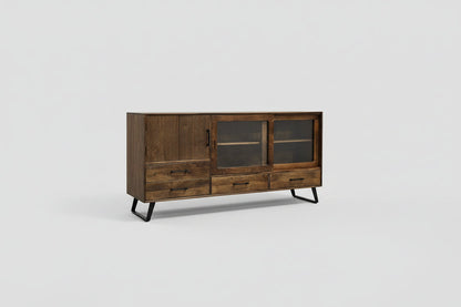 Buffet Arezzo en bois de manguier portes coulissantes vitrées