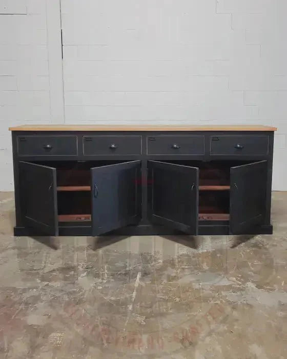 Buffet de style campagnard en bois de manguier avec finition noire antique