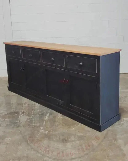Buffet de style campagnard en bois de manguier avec finition noire antique