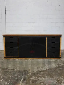 Buffet en bois de manguier avec double portes coulissantes en acier tiroirs noir