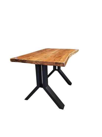 Bureau de Travail en Bois D'acacia massif sur patte en acier noir