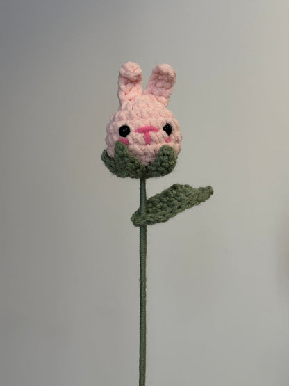 Handmade Crochet Flower Characters - Panda, Chick, Bao, Strawberry, Dog, Bunny Flowers