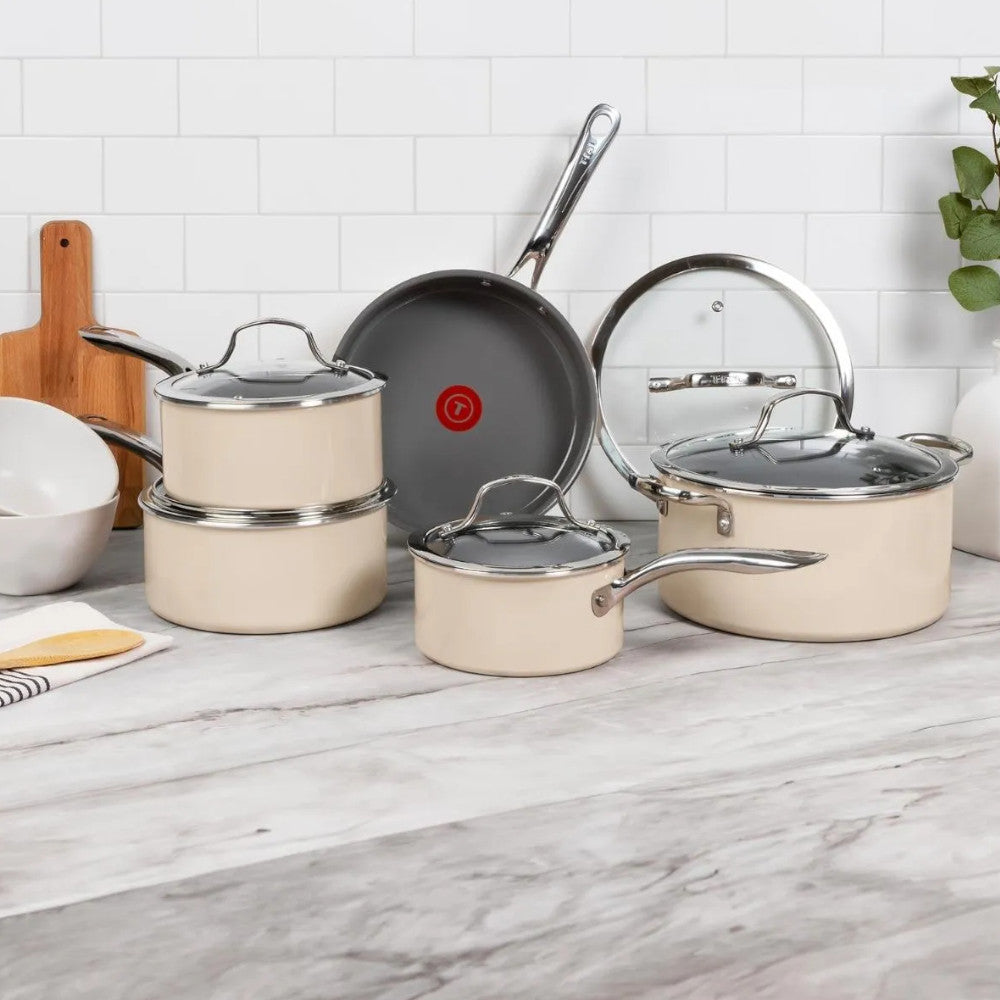 T-FAL C472SA74 Excellence Ceramic 10 Piece Ceramic Non-Stick Cookware - Blemished Package with Full Warranty