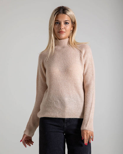 Chandail en mohair à col roulé et manches longues - Beige