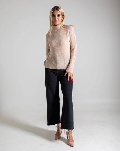 Chandail en mohair à col roulé et manches longues - Beige