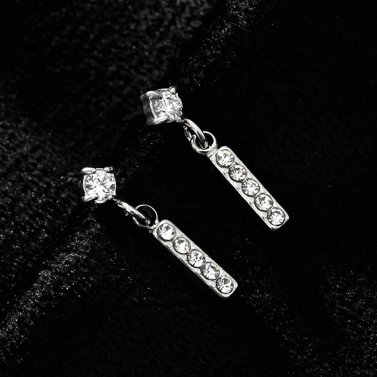 CAMDEN Silver (White Gold): Zirconia Embedded Bar & Mini Solitaire Combo Studs