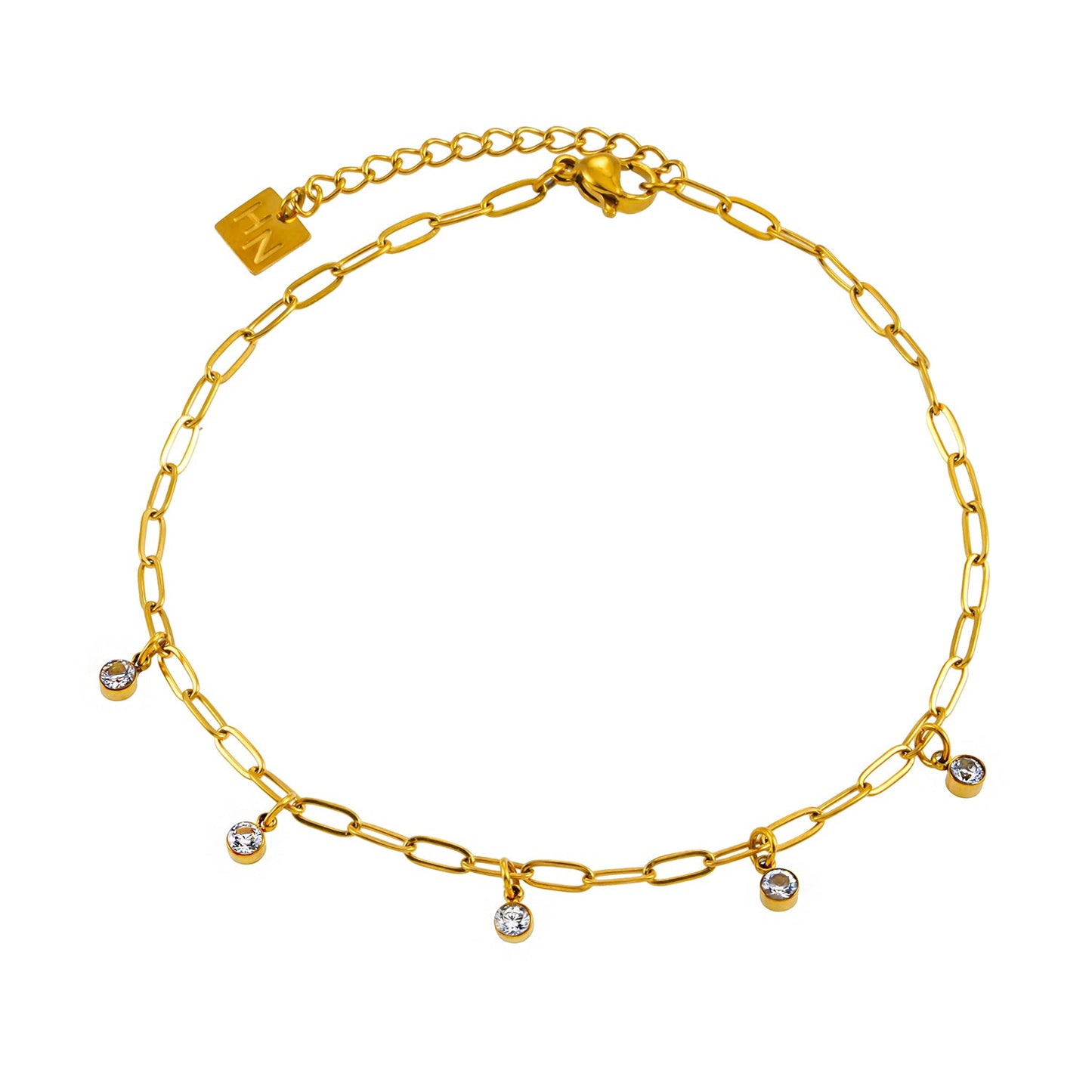 CANARI : Chaîne de cheville mini trombone avec charms zircone