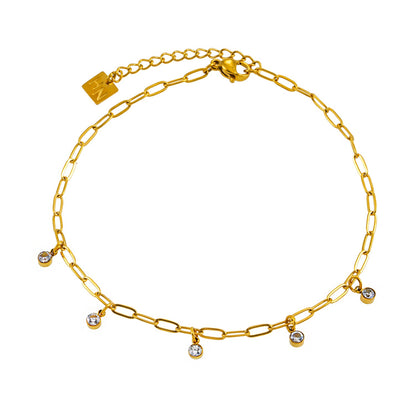 CANARI : Chaîne de cheville mini trombone avec charms zircone
