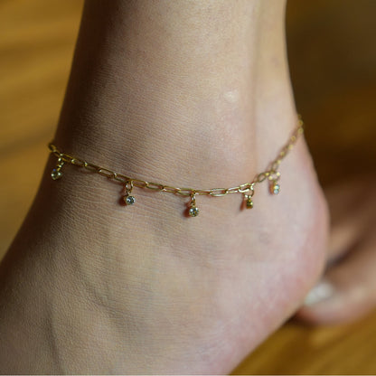 CANARI : Chaîne de cheville mini trombone avec charms zircone