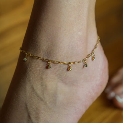 CANARI : Chaîne de cheville mini trombone avec charms zircone