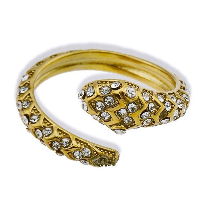 CARMEN Or : Bague serpent antique incrustée d'oxydes de zirconium
