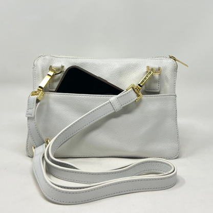 Small White Genuine Leather Wallet Handbag, Carmen