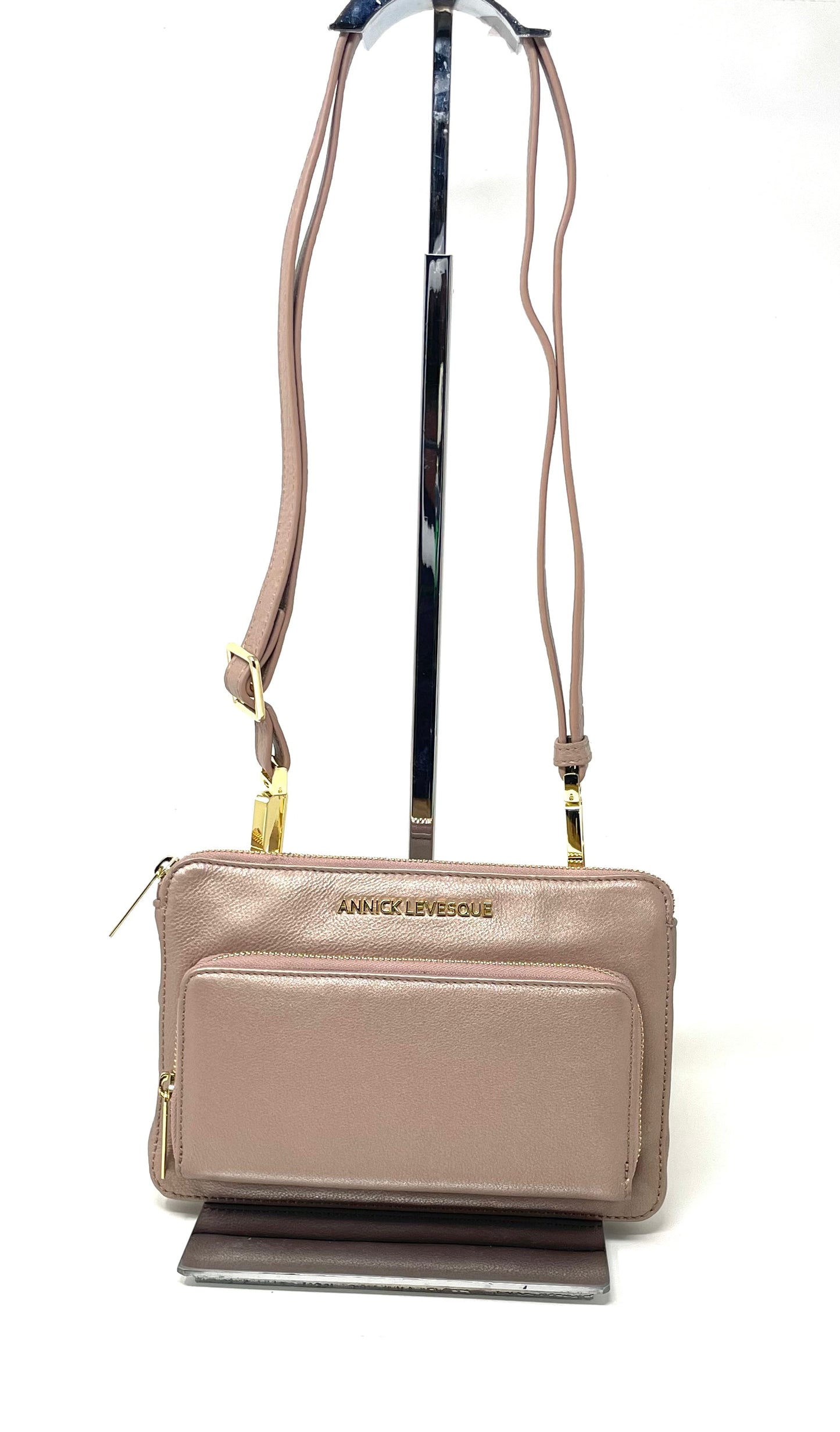 Small Platinum Pink Genuine Leather Handbag-Wallet, Carmen