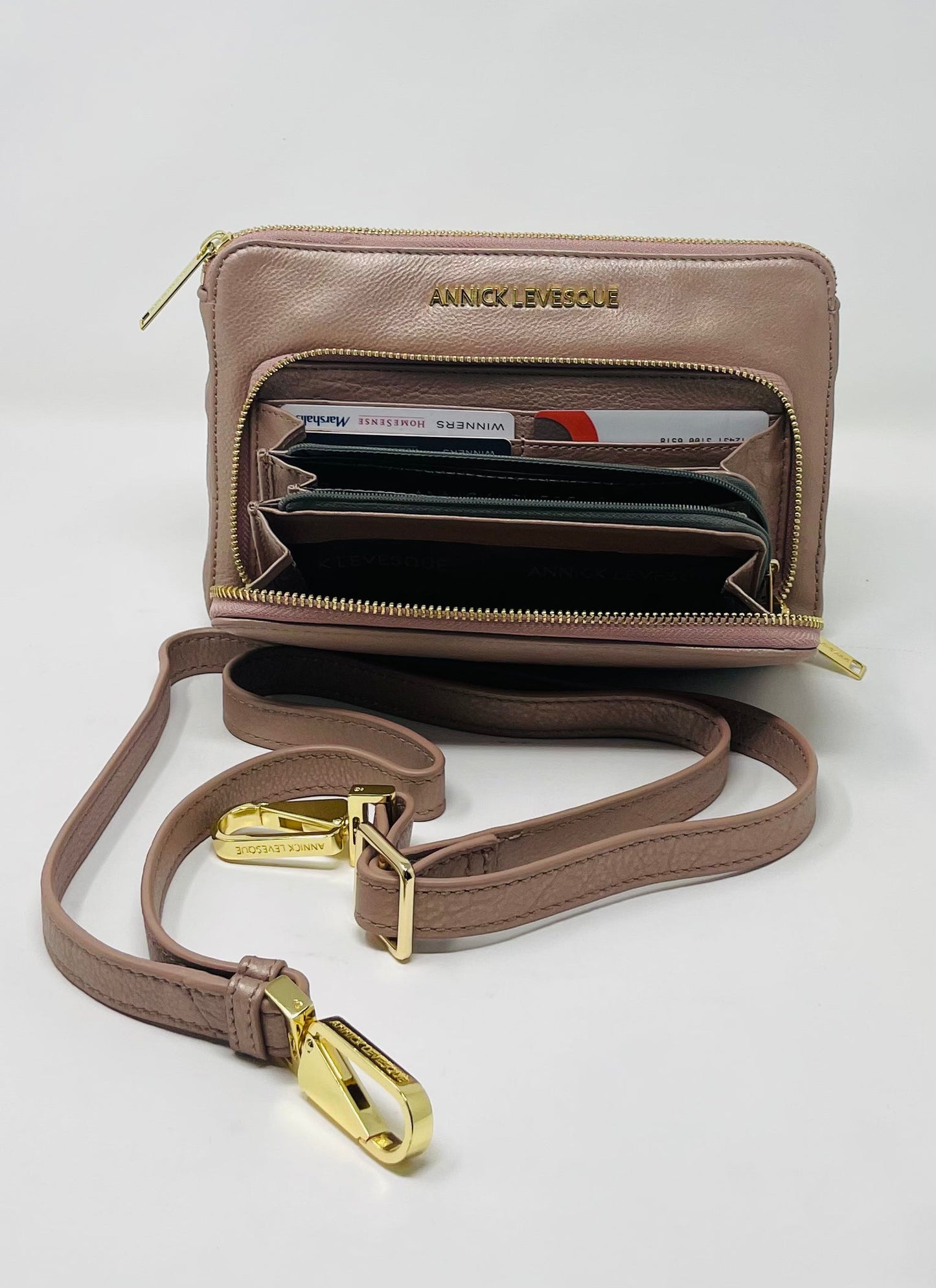 Small Platinum Pink Genuine Leather Handbag-Wallet, Carmen