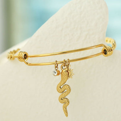 CATALINA Or : Bracelet avec Charms Serpent, Symbole Solaire et Zircons (CZ)