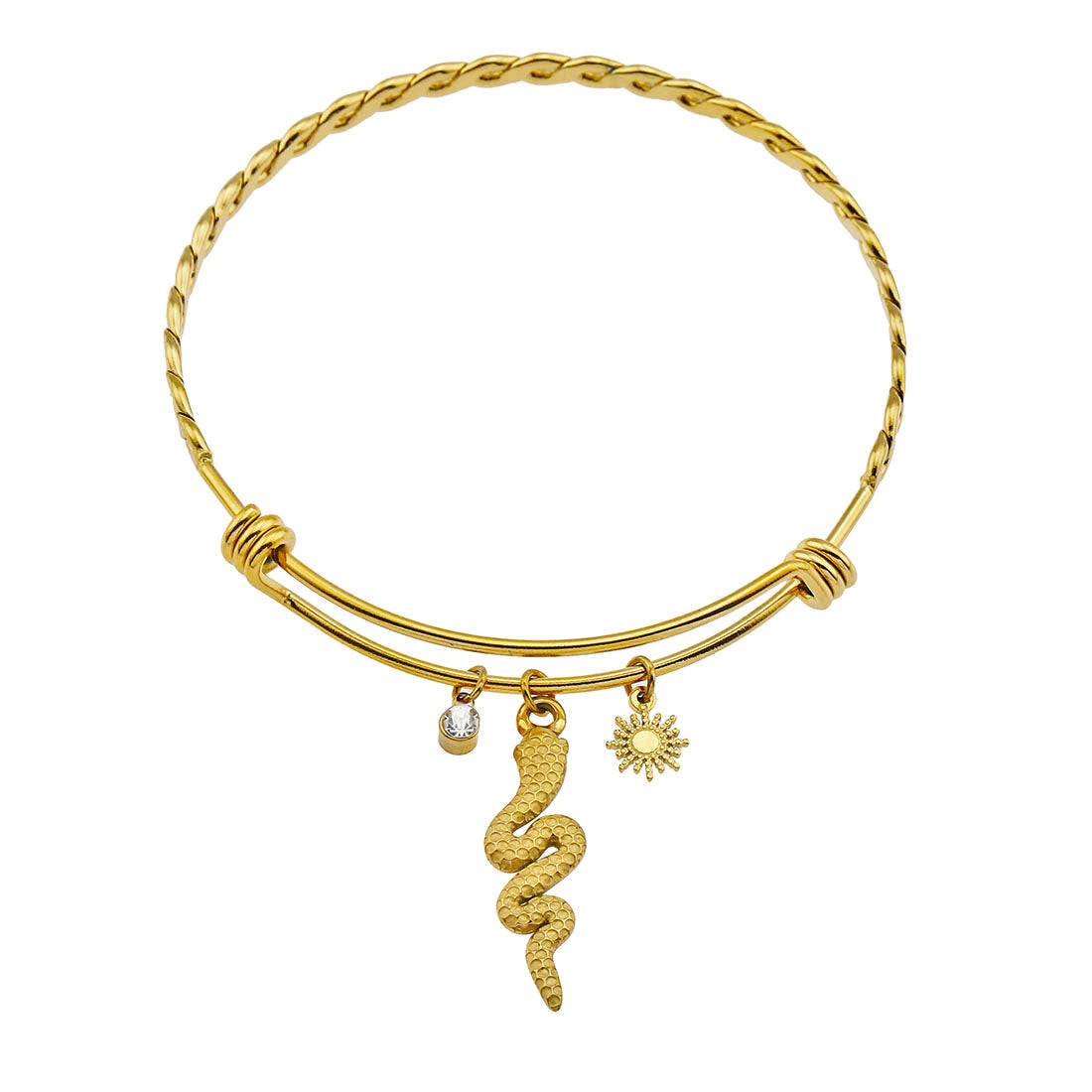 CATALINA Or : Bracelet avec Charms Serpent, Symbole Solaire et Zircons (CZ)