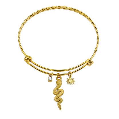CATALINA Or : Bracelet avec Charms Serpent, Symbole Solaire et Zircons (CZ)