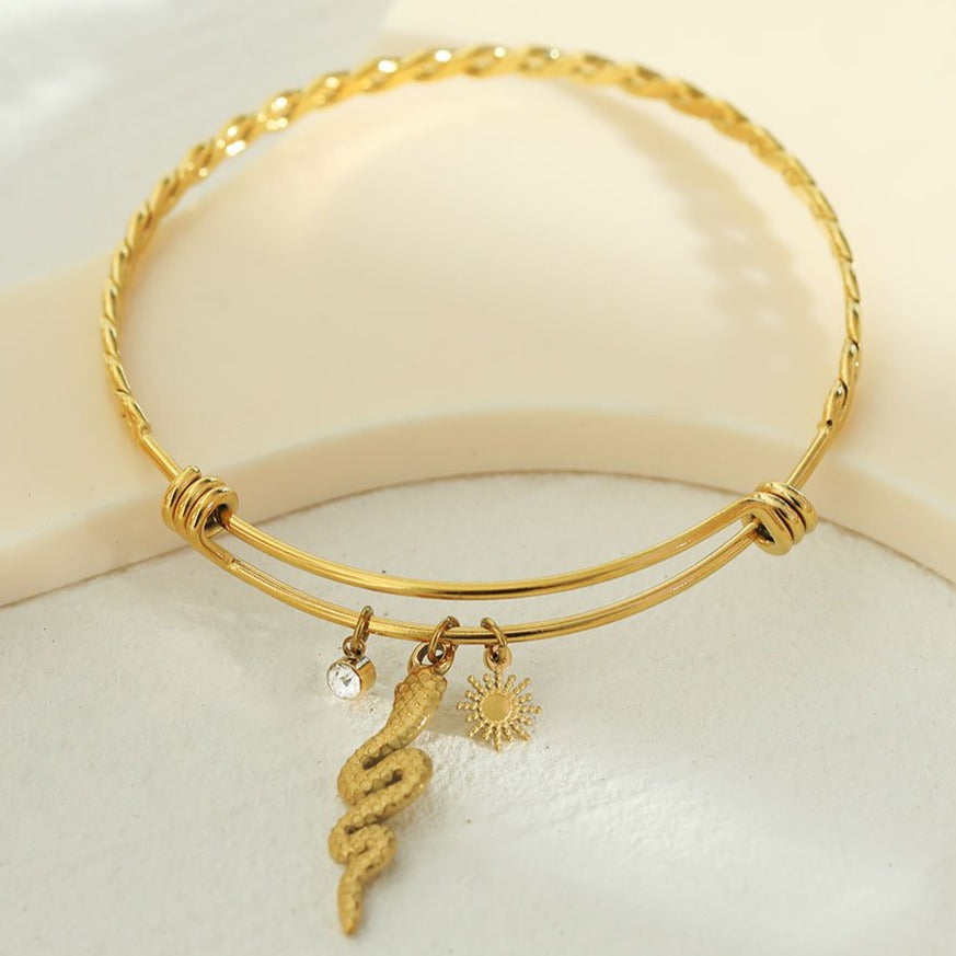 CATALINA Or : Bracelet avec Charms Serpent, Symbole Solaire et Zircons (CZ)