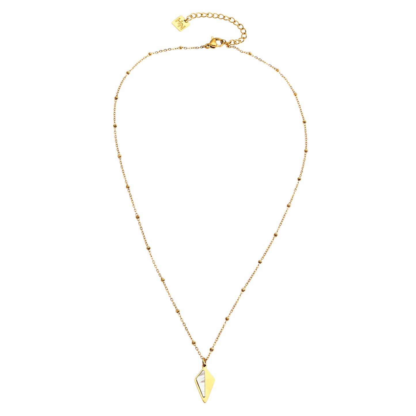 Collier pendentif CATORI minimaliste en métal et coquillage en forme de losange