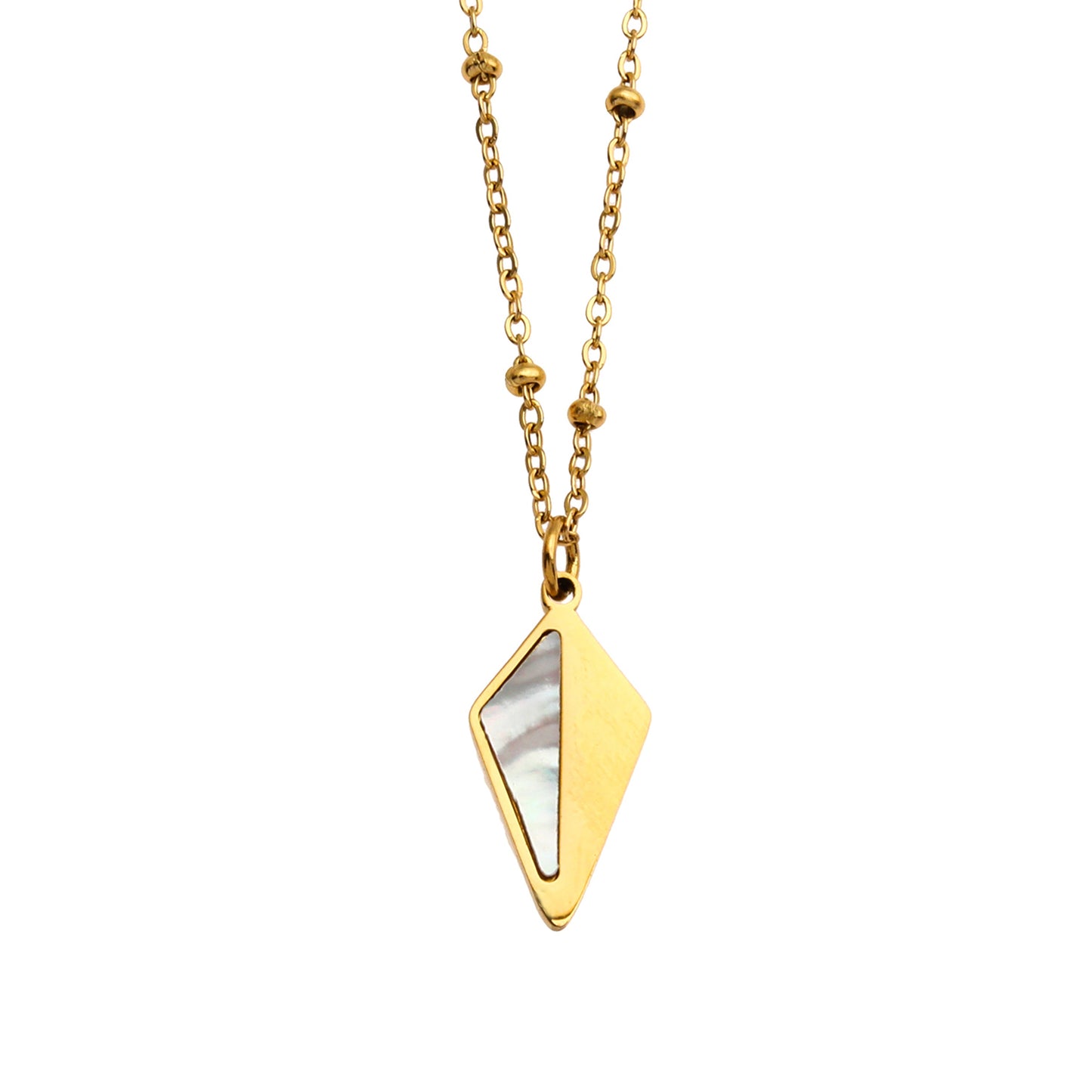 Collier pendentif CATORI minimaliste en métal et coquillage en forme de losange