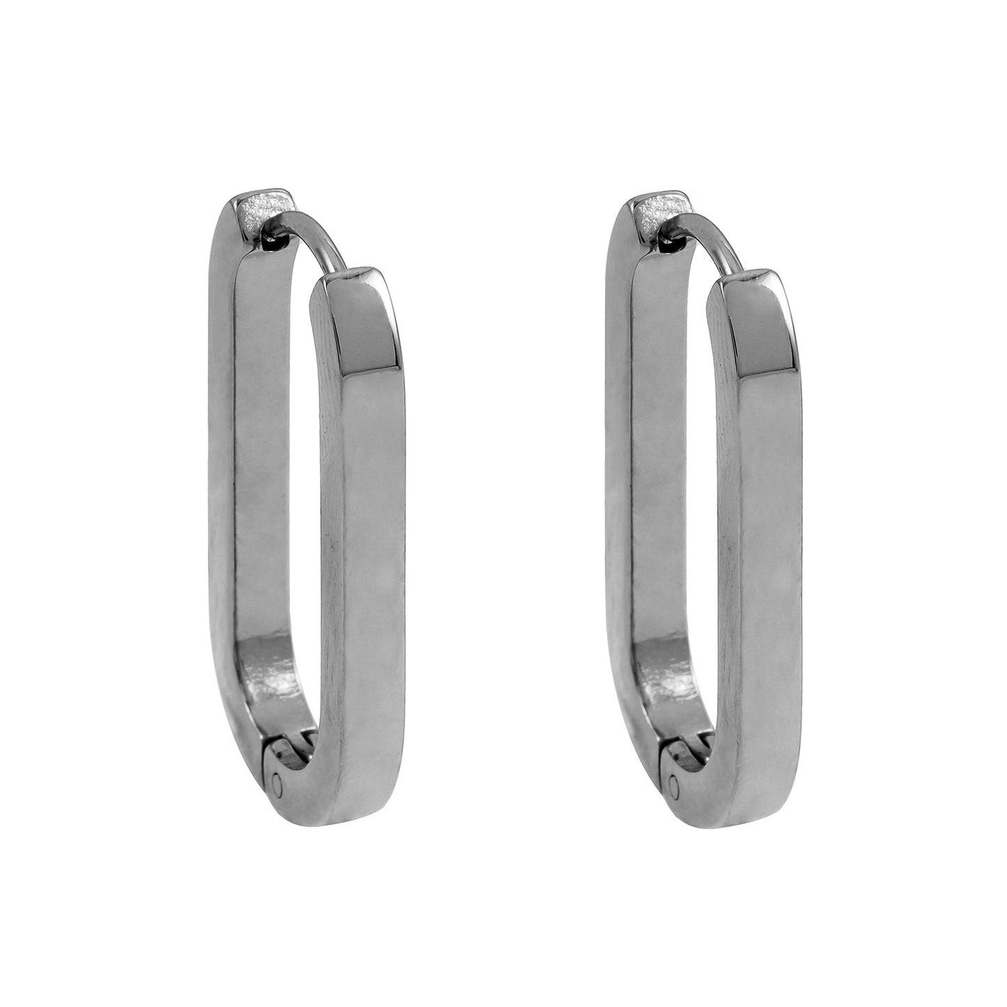 CHANDA Or Blanc (Argenté) : Boucles d'oreilles créoles rectangulaires à coins arrondis