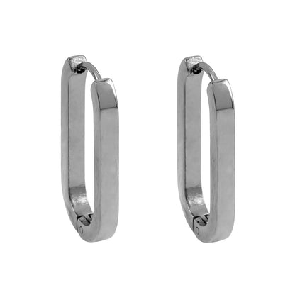 CHANDA Or Blanc (Argenté) : Boucles d'oreilles créoles rectangulaires à coins arrondis