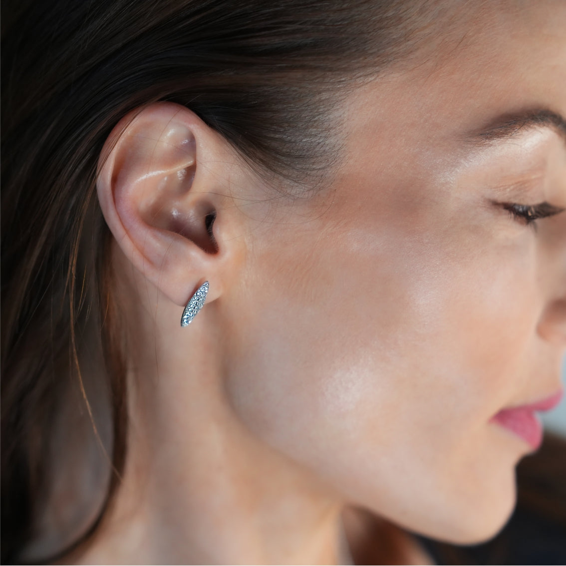 Style CHARLESVOIX : Boucles d'oreilles clous de forme ovale minimalistes en pavé de zircone argentées