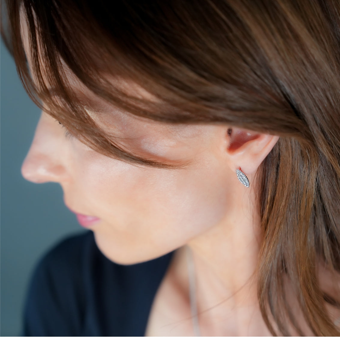 Style CHARLESVOIX : Boucles d'oreilles clous de forme ovale minimalistes en pavé de zircone argentées