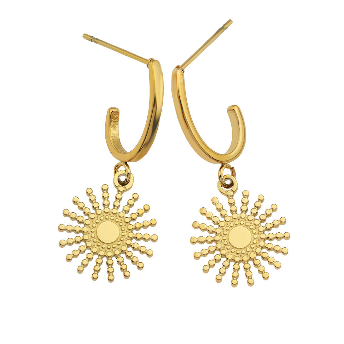 CHARLIE Gold : Boucles d'oreilles demi-créoles avec pendentif soleil