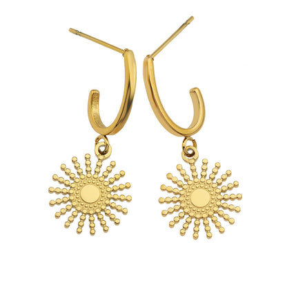 CHARLIE Gold : Boucles d'oreilles demi-créoles avec pendentif soleil