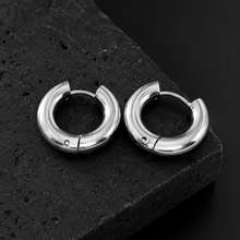 CHOLULA Silver (White Gold): Mid Width Smooth Surface Tube Hoop Earrings