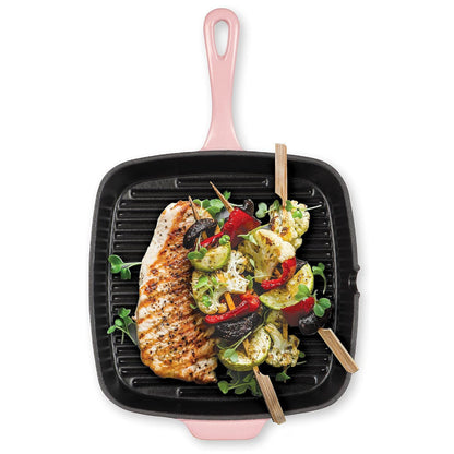 CUISINART CI30-23HRPKC Cast Iron Square Grill Pan in Rosy Pink