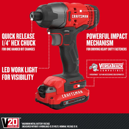 CRAFTSMAN CMCK600D2 V20* Cordless 6 Tool Combo Kit (2 Batteries) - Refurbished with Craftsman Warranty