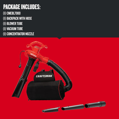 CRAFTSMAN CMEBL7000-CA Leaf Blower/Vacuum and Mulcher, 3 in 1 Wearable Yard Cleaner