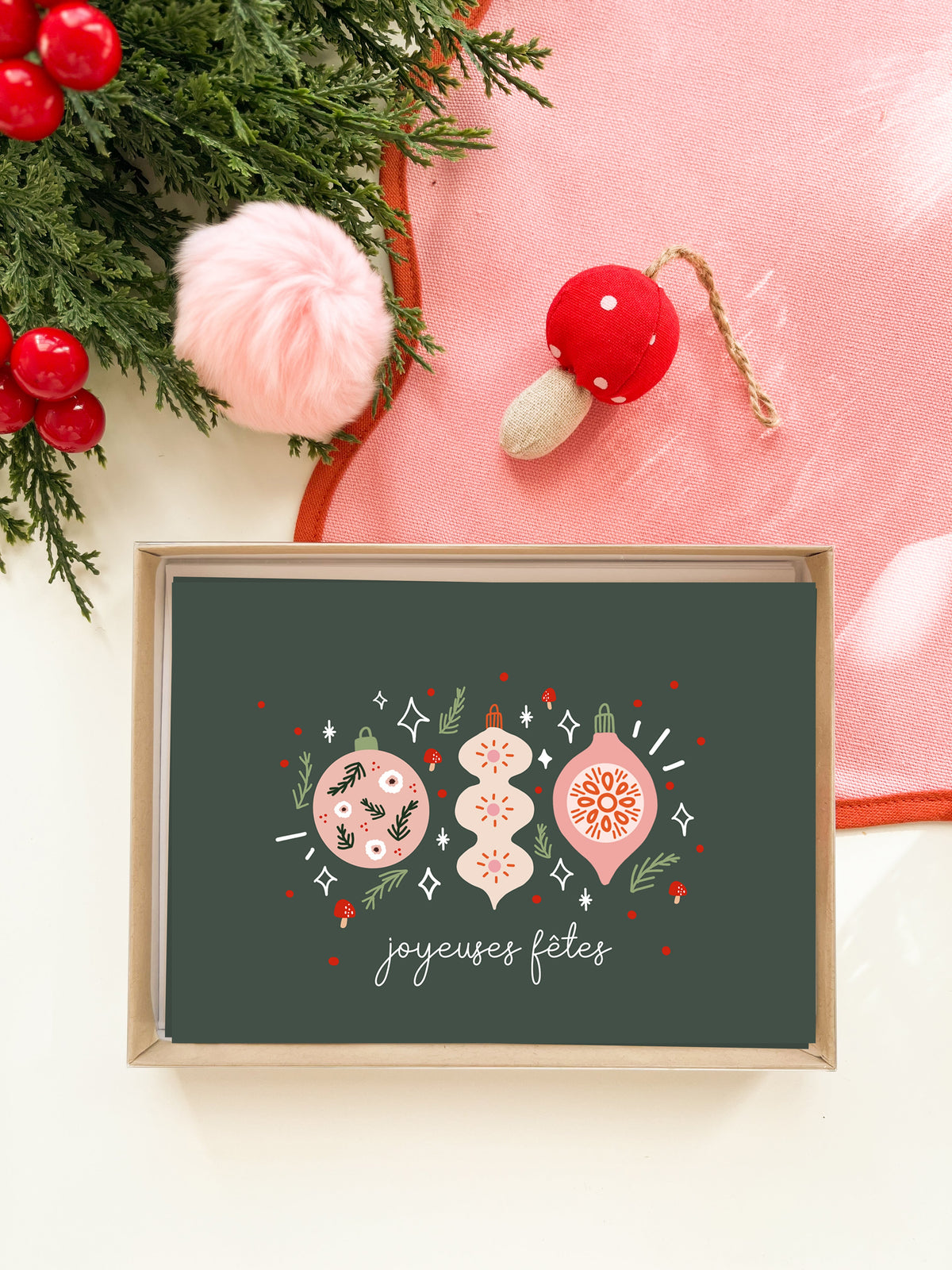 Coffret de 6 cartes de Noël pliées - Ornements