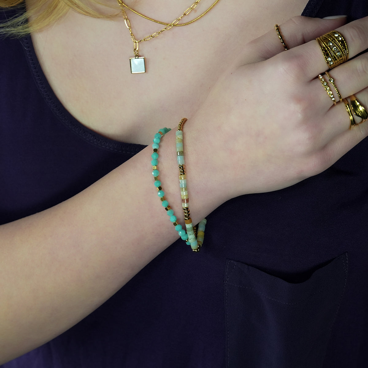 CLEMENTINA Or: Bracelet en perles d'amazonite et or