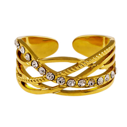 Bague CORAZON : Bague superposée et croisée incrustée d'oxydes de zirconium