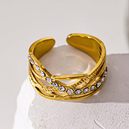 Bague CORAZON : Bague superposée et croisée incrustée d'oxydes de zirconium