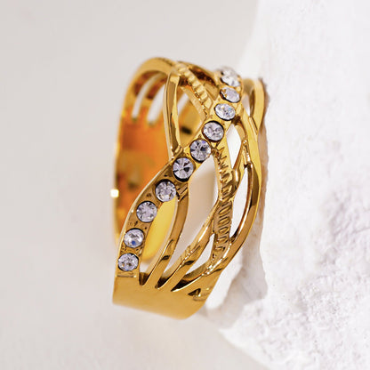 Bague CORAZON : Bague superposée et croisée incrustée d'oxydes de zirconium