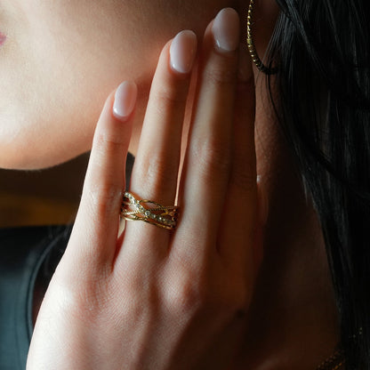 Bague CORAZON : Bague superposée et croisée incrustée d'oxydes de zirconium