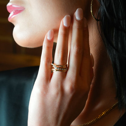 Bague CORAZON : Bague superposée et croisée incrustée d'oxydes de zirconium