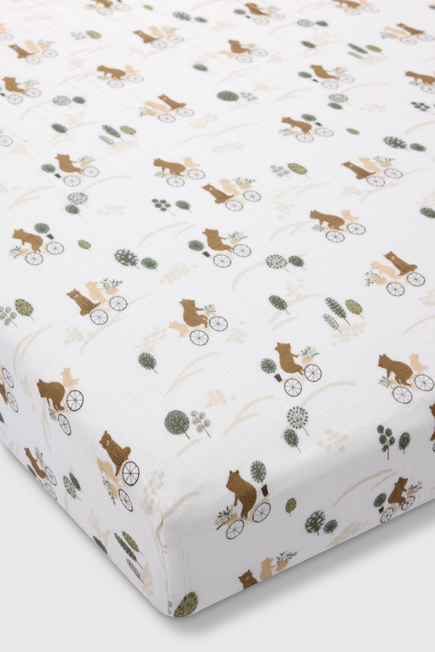 Muslin Fitted Crib Sheet - Bears on Bikes
