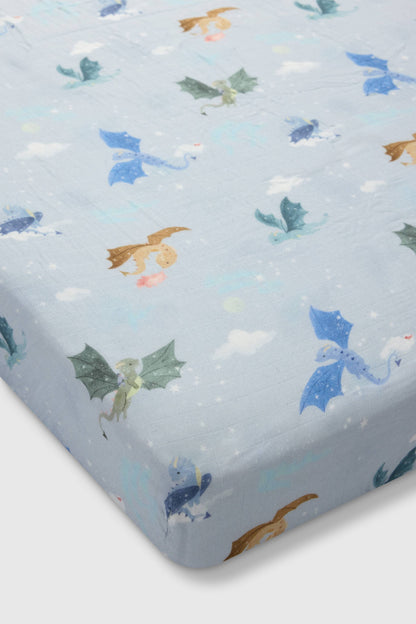 Muslin Fitted Crib Sheet - Magical Dragons