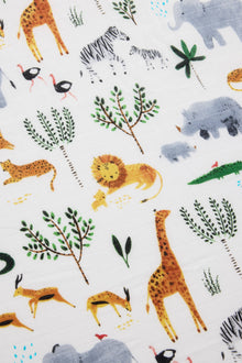 Baby Muslin Fitted Crib Sheet in Tanboocel® Bamboo Viscose - Safari Jungle