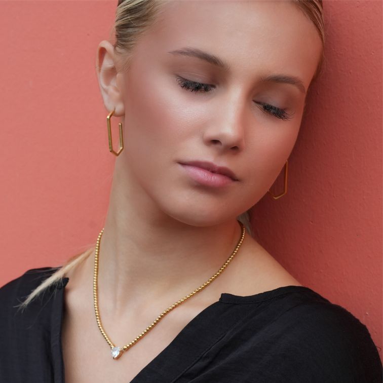 Collier avec pendentif cœur en zircone et chaîne à billes CROMER